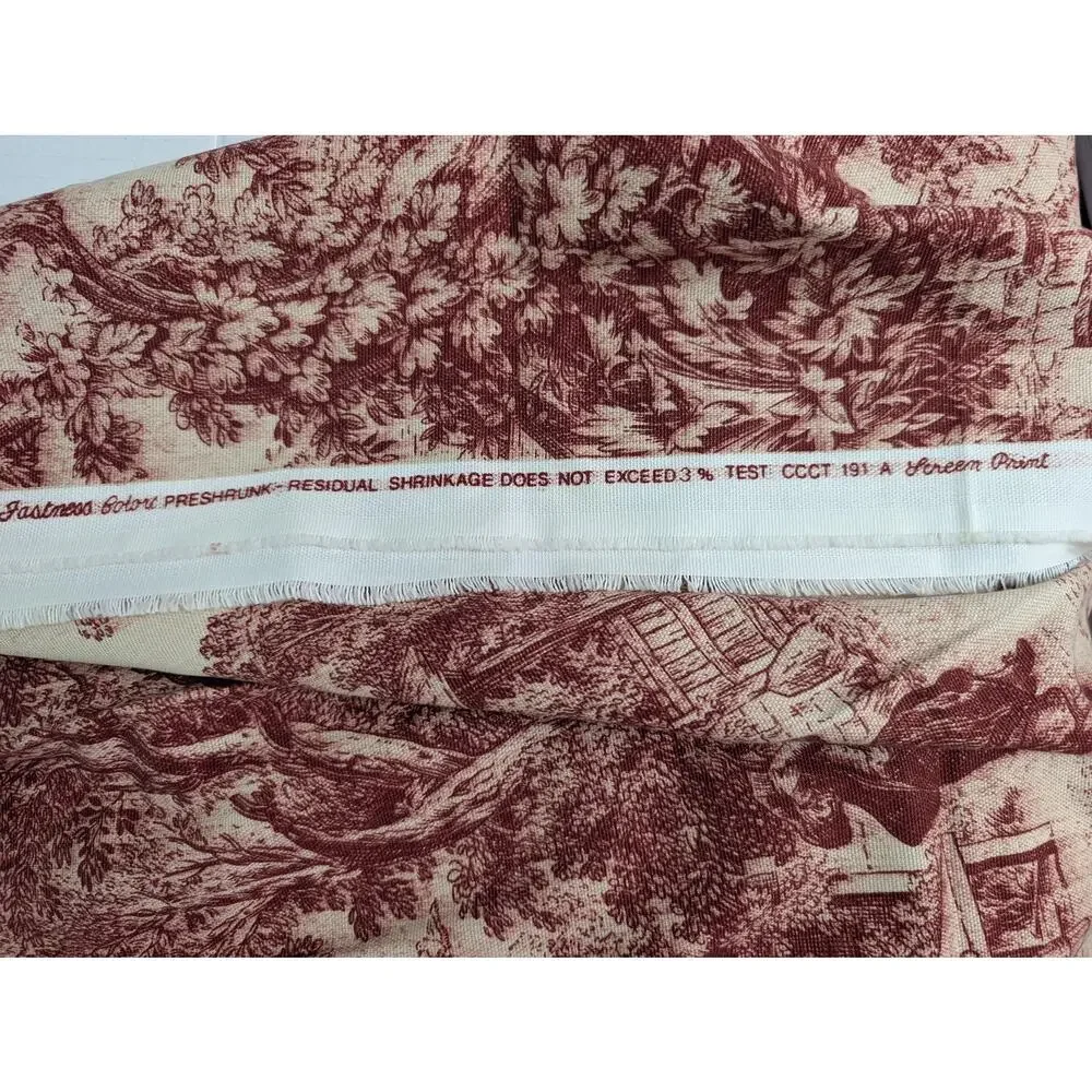Vintage 1986 French Toile de Jouy Fabric 54x80 In Red Pastoral Screen Print